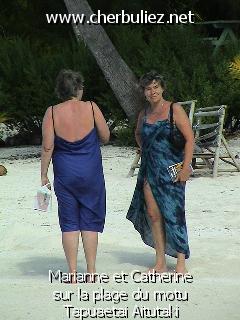 légende: Marianne et Catherine sur la plage du motu Tapuaetai Aitutaki
qualityCode=raw
sizeCode=half

Données de l'image originale:
Taille originale: 137132 bytes
Temps d'exposition: 1/215 s
Diaph: f/400/100
Heure de prise de vue: 2003:04:14 15:06:50
Flash: non
Focale: 292/10 mm
